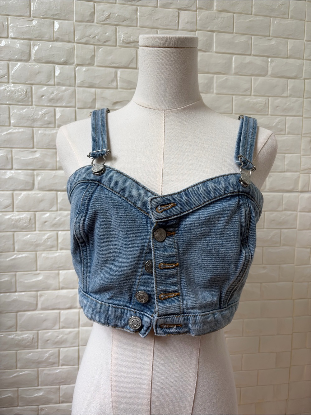 PacSun Light Blue Denim Button-Front Crop Tank